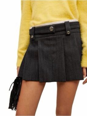 Maje Jinime pleated mini skort in a dark charcoal denim